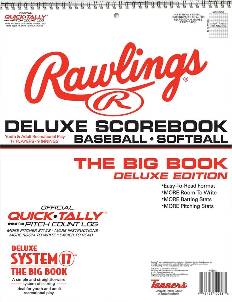 Rawlings Deluxe baseball & softball scorebook cover, System 17, white with red logo