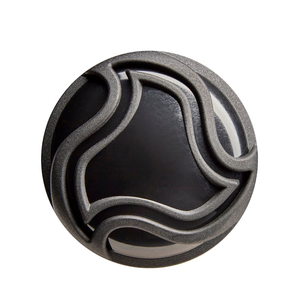 Black baseball bat grip end cap with textured pattern