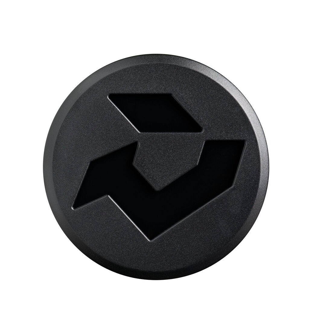 Baseball bat end cap with star-like emblem on black cap