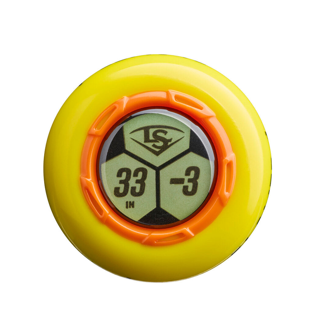 Baseball bat barrel end cap with '33 -3' marking