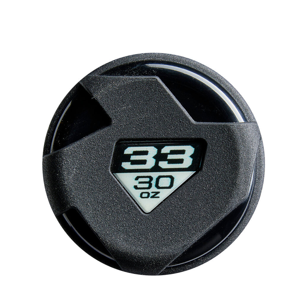 Bat end cap showing 33 and 30 oz rating