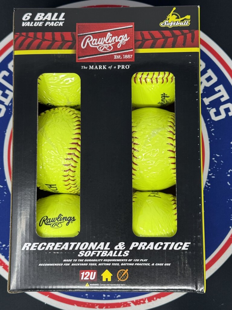Rawlings 6 Ball Value Pack Recreational & Practice Softballs - 12" - - 2nd String Sports