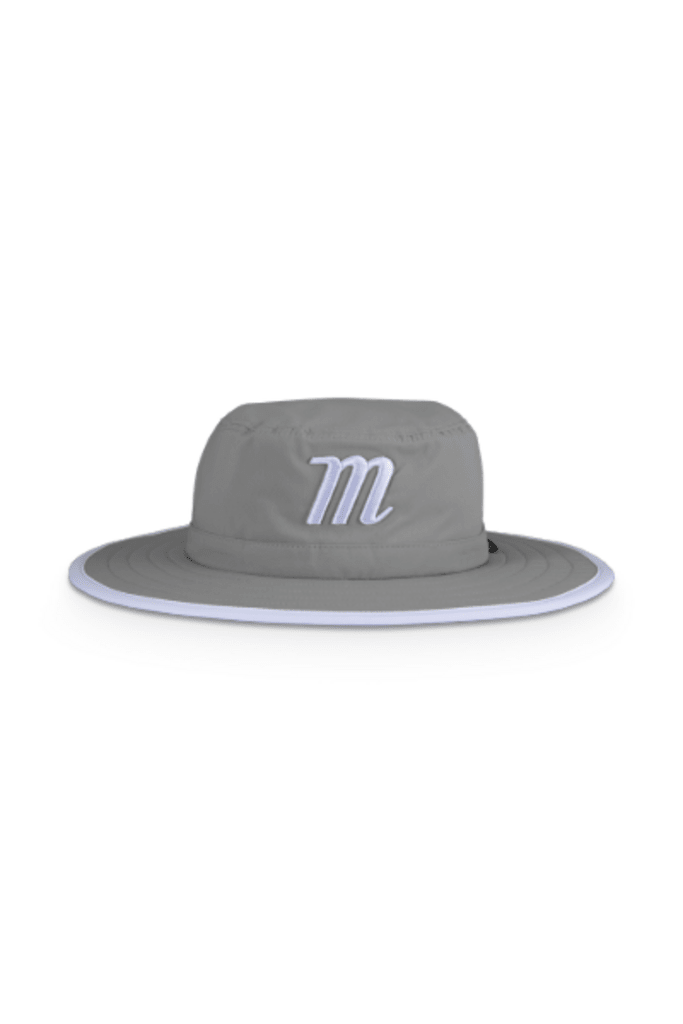 Grey wide-brim boonie hat with Marucci M logo on the front