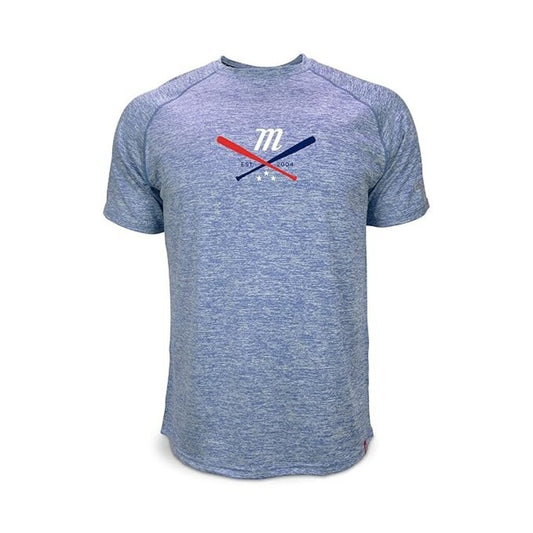 BASEBALL & SOFTBALL Marucci Marbled Heather Crossover Tee Shirt Marucci Youth M Blue New