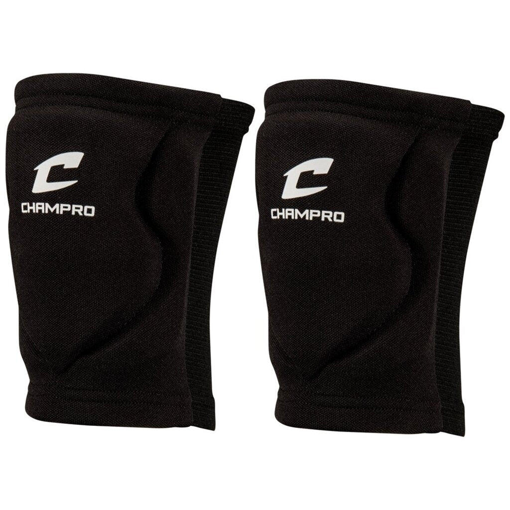 Black low-profile knee pads with Champro logo, padded sleeve style