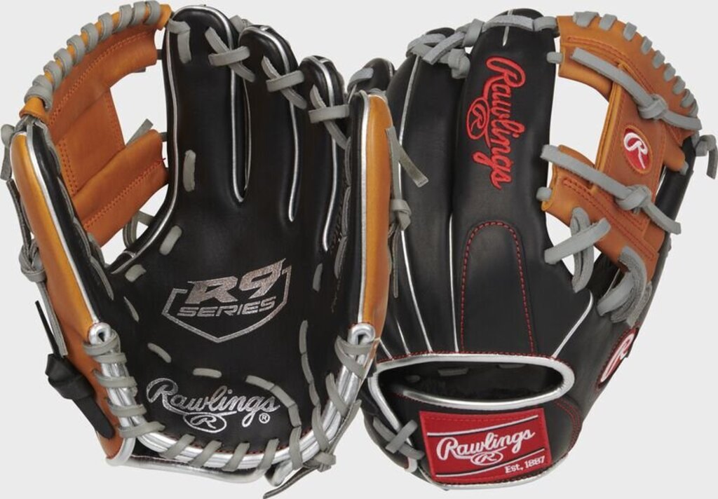 BASEBALL Rawlings R9 ContoUR Fit 11.25" Baseball Glove Rawlings 11.25" CF Black Tan New