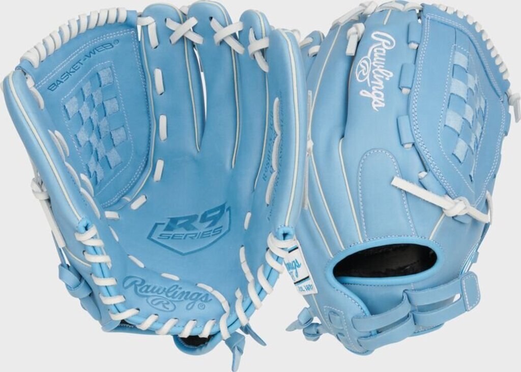 FASTPITCH SOFTBALL Rawlings R9 Series 12.5" Fastpitch Softball Glove Rawlings 12.5" Columbia Blue New