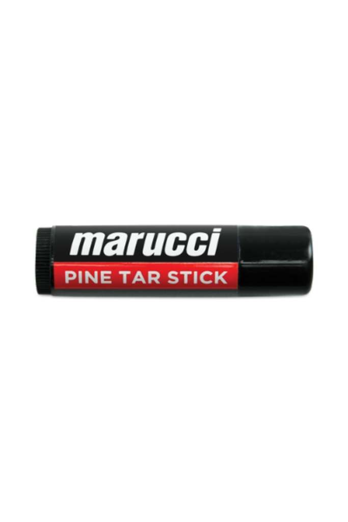 Black pine tar stick tube with marucci text and red stripe label