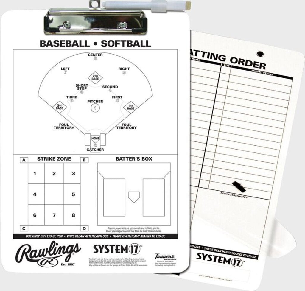 BASEBALL & SOFTBALL Rawlings Dry Erase Baseball & Softball Coach's Clipboard Rawlings One Clipboard White Black New
