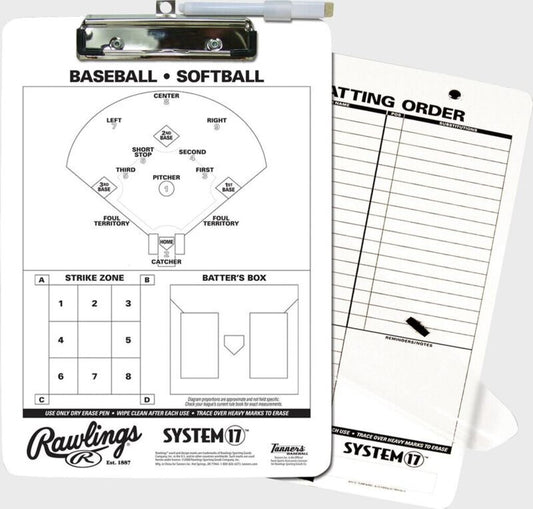 BASEBALL & SOFTBALL Rawlings Dry Erase Baseball & Softball Coach's Clipboard Rawlings One Clipboard White Black New