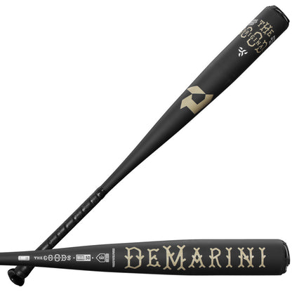 Demarini The Goods BBCOR baseball bat, black barrel with gold emblem and markings