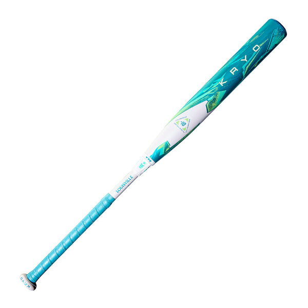 Louisville Slugger Kryo -10 fastpitch softball bat in white and teal, full bat view