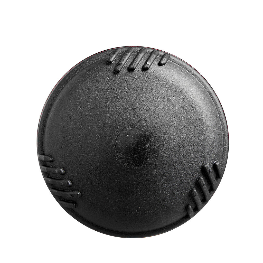 Black bat end cap with raised grip lines and central molded details