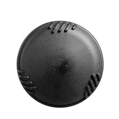 Black bat end cap with raised grip lines and central molded details