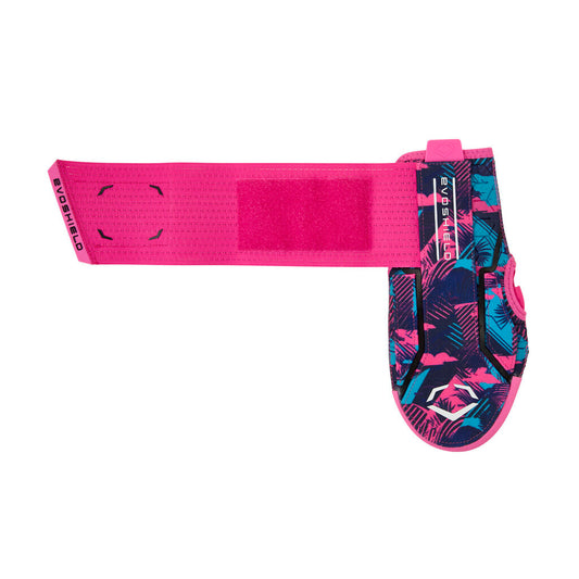 Pink and blue tropical-print adult sliding mitt with hook-and-loop strap