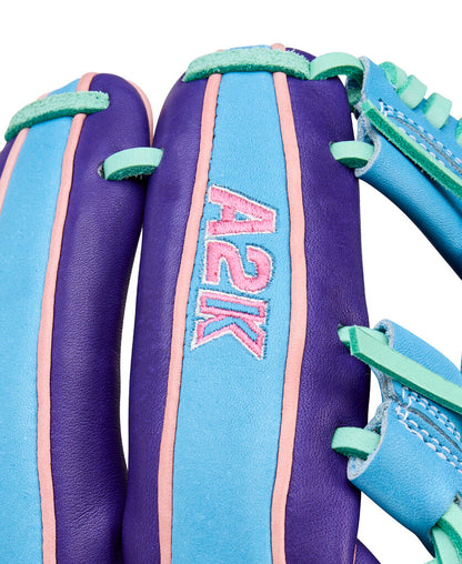 Glove finger back panel in purple and sky blue with stitched A2K logo patch
