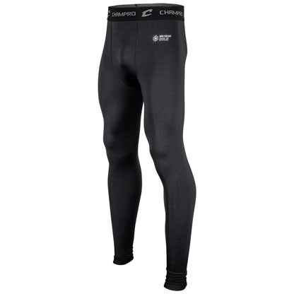 Adult black compression pants with logo waistband and form-fitting long legs