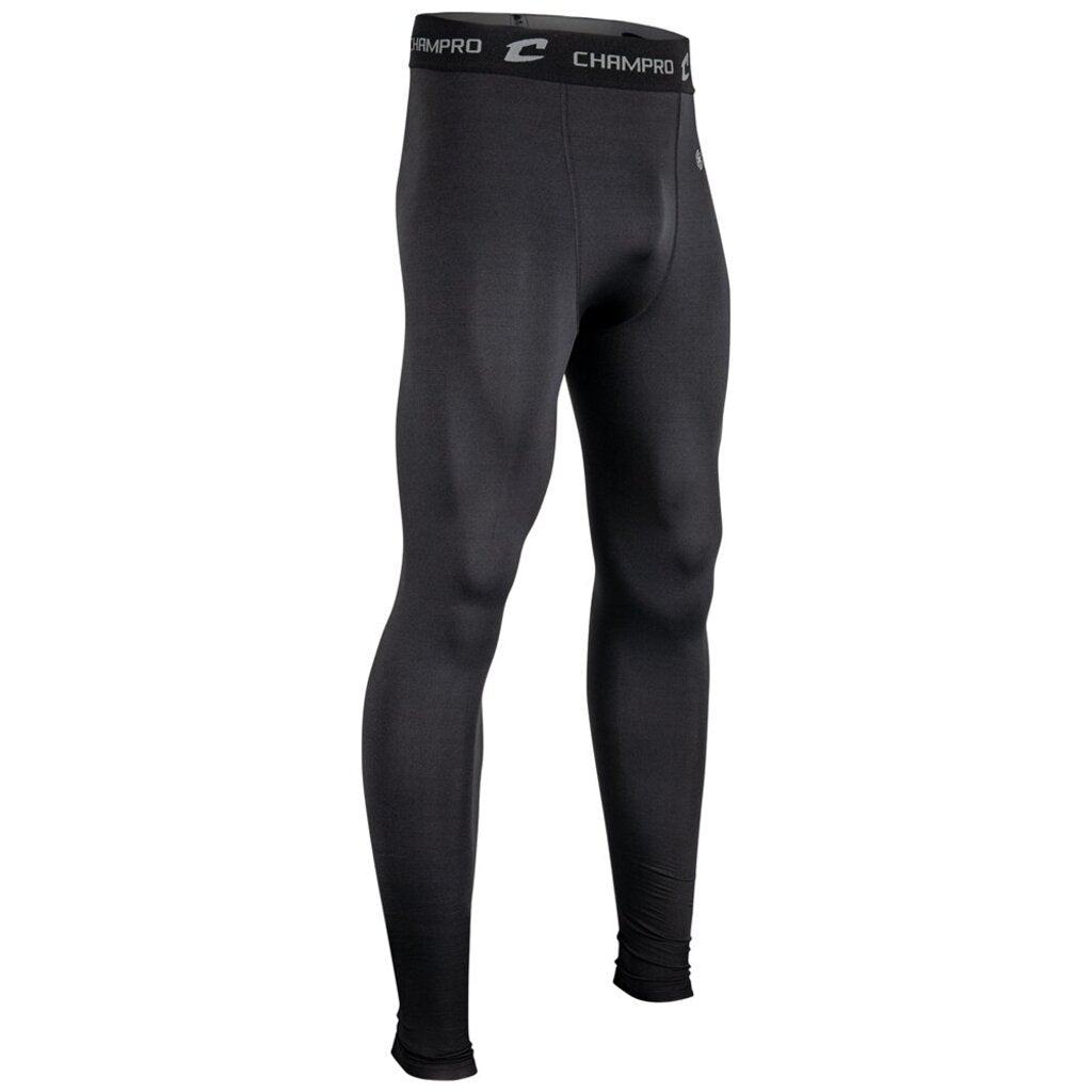 Adult black compression leggings with logo waistband and stretch ankle cuffs