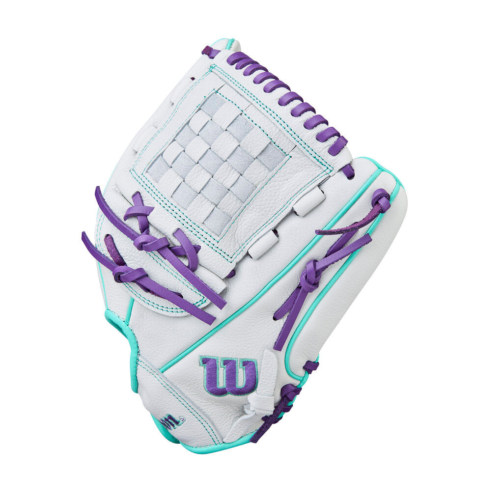 FASTPITCH SOFTBALL 2026 Wilson 12" A500 Siren Youth Fastpitch Softball Glove (RHT/LHT) Wilson 12" White Purple New