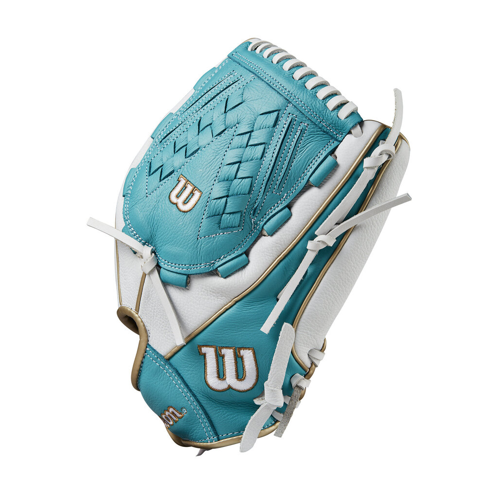 FASTPITCH SOFTBALL 2024 Wilson 12.5" A500 Siren Fastpitch Softball Glove Wilson 12.5" White Teal Gold New