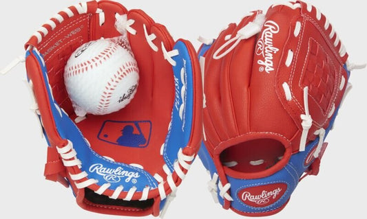 Rawlings Players Series Youth 9" Tee Ball Glove w/Sponge Ball (Red/Blue) - RHT and LHT - 9" Red Blue New - 2nd String Sports