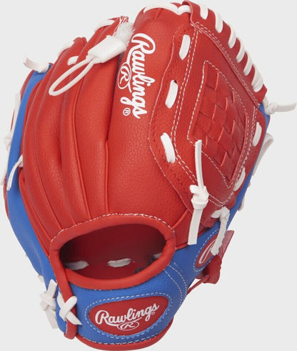 Rawlings Rawlings Players Series Youth 9" Tee Ball Glove w/Sponge Ball (Red/Blue) - RHT and LHT at 2nd String Sports Stuarts Draft VA