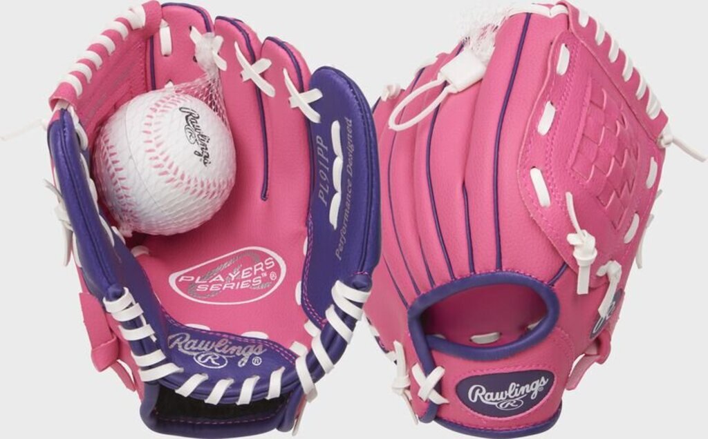 Rawlings Players Series Youth 9" Tee Ball Glove w/Sponge Ball (Pink/Purple) - 9" Pink Purple New - 2nd String Sports