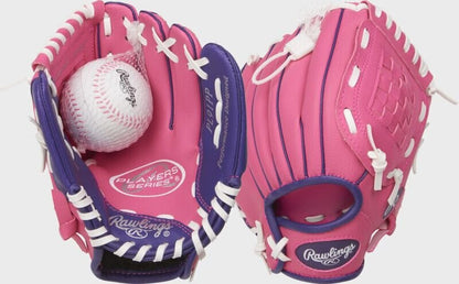 Rawlings Players Series Youth 9" Tee Ball Glove w/Sponge Ball (Pink/Purple) - 9" Pink Purple New - 2nd String Sports