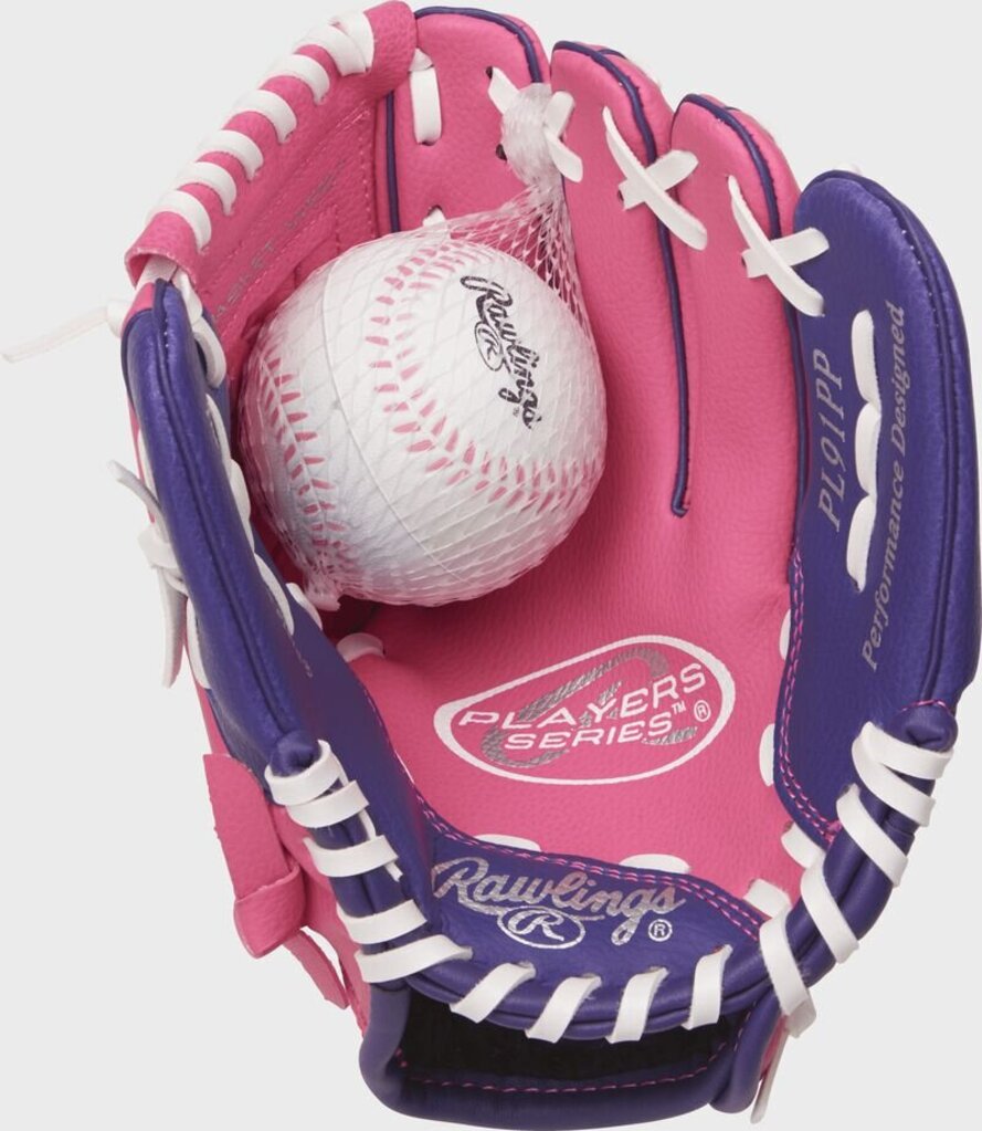 Rawlings Players Series Youth 9" Tee Ball Glove w/Sponge Ball (Pink/Purple) - - 2nd String Sports