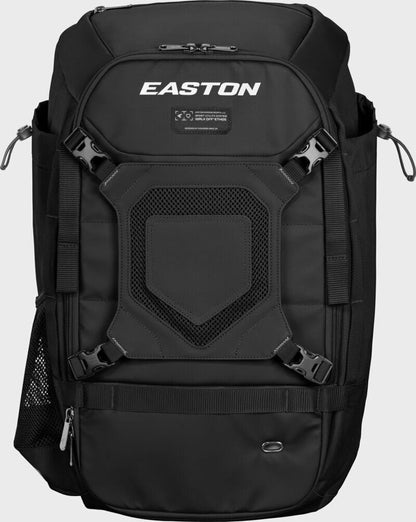 Black Easton baseball backpack with front mesh panel, padded straps, and zip compartment