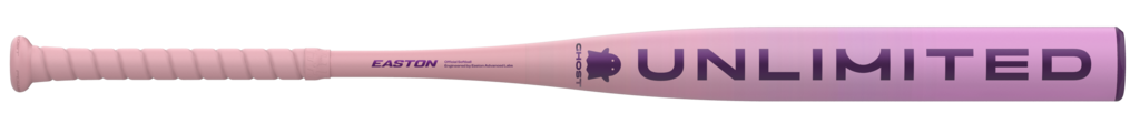 Purple bat barrel close-up with UNLIMITED text and Easton branding