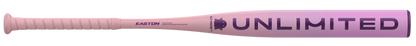 Purple bat barrel close-up with UNLIMITED text and Easton branding