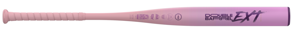 Purple fastpitch bat barrel with Double Barrel and XT logo near the cap