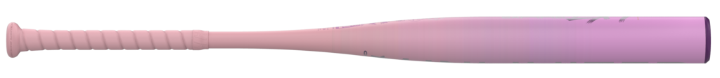 Purple fastpitch softball bat barrel close-up with end cap and branding