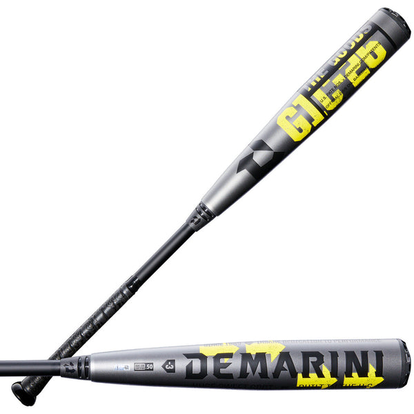 Gunmetal Demarini BBCOR two-piece baseball bat, black handle