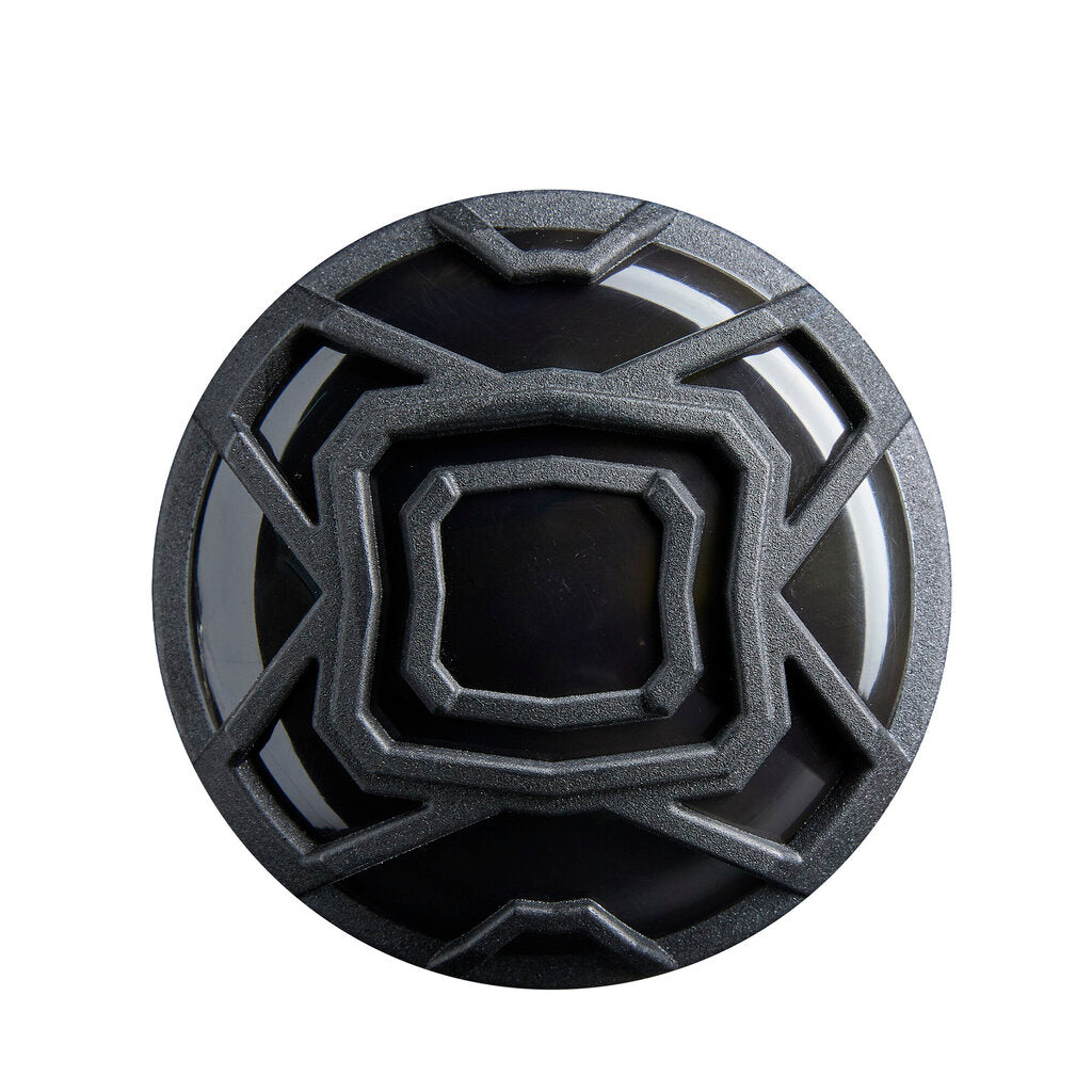 Gunmetal baseball bat end cap with molded geometric hex pattern