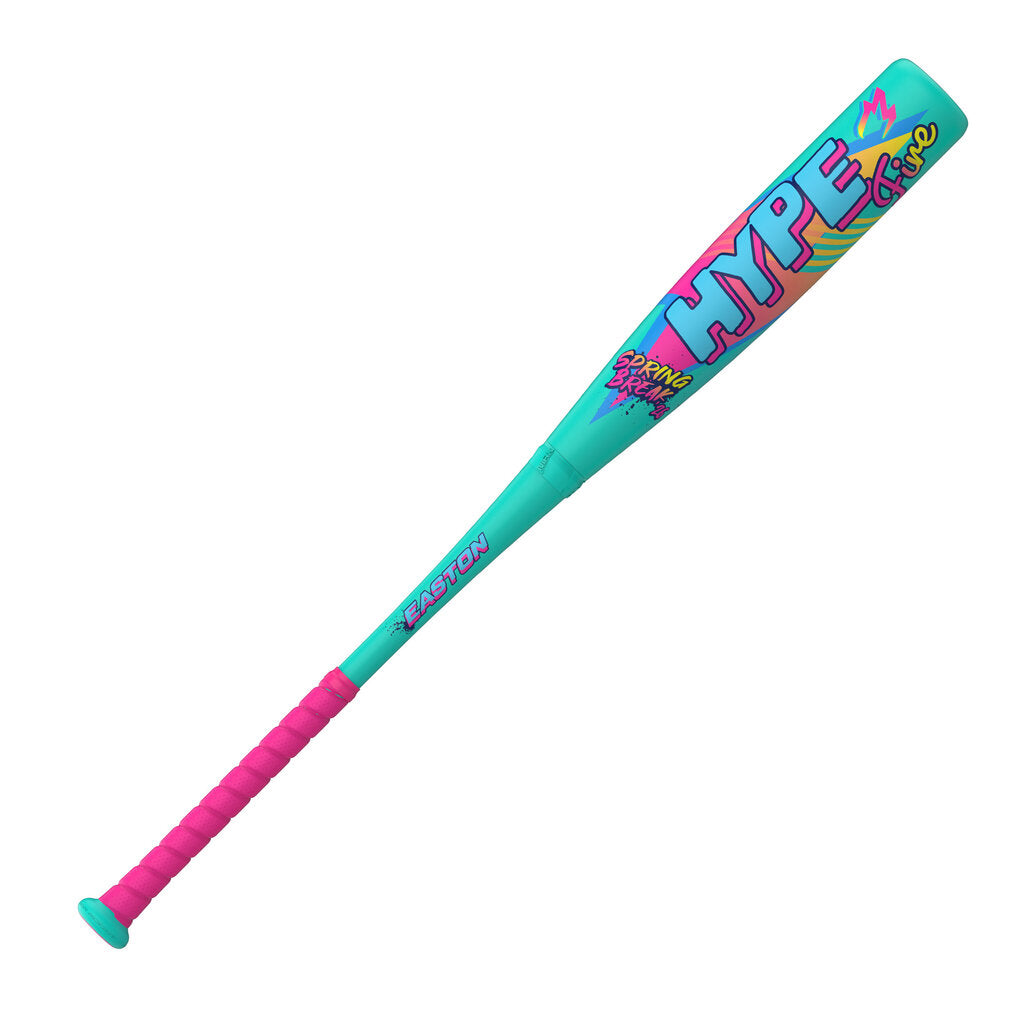 Teal baseball bat with pink grip and diagonal Spring Break graphic decal