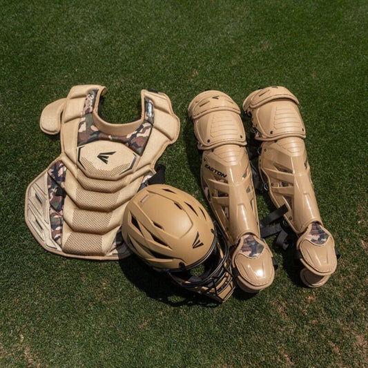 Easton Baseball Catcher Set Easton MAV X NOCSAE - Columbia Blue/Military Camo/Light Grey at 2nd String Sports Stuarts Draft VA