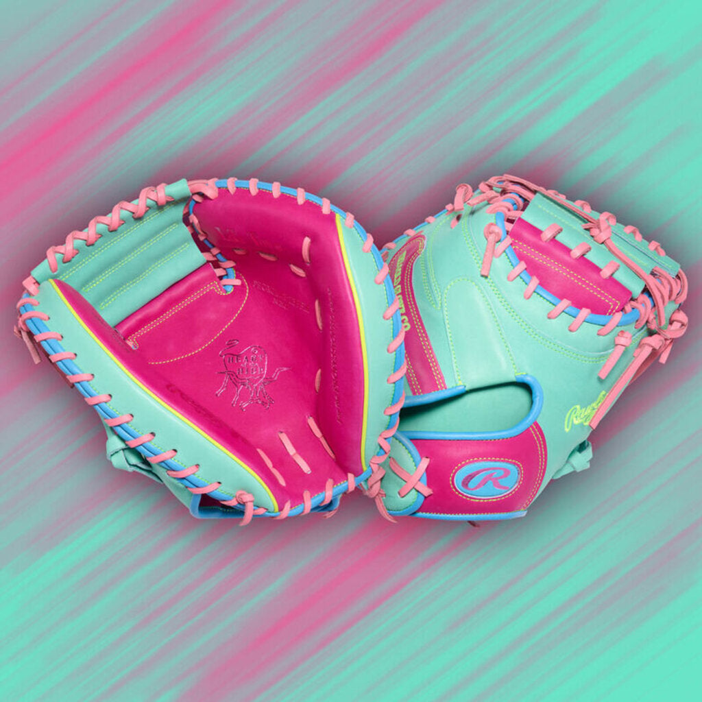 Baseball Catcher's Mitt Rawlings Heart of the Hide ColorSync 10.0 - 34" - 34" Pink Mint Blue New - 2nd String Sports
