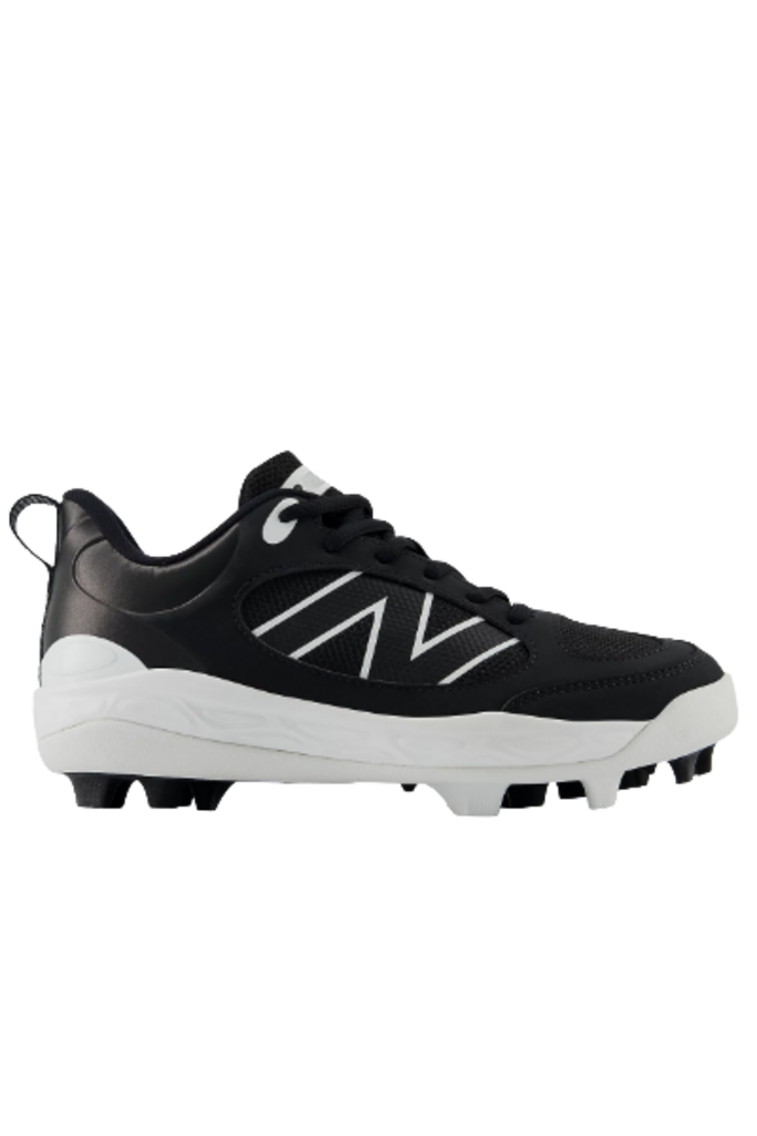 Youth Fresh Foam molded baseball cleat, black upper, AV logo, rubber cleats