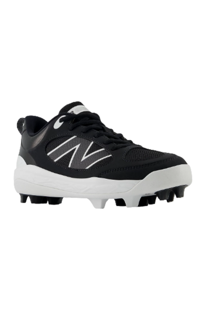 Youth Fresh Foam molded baseball cleat, black with white midsole, AV logo, studs