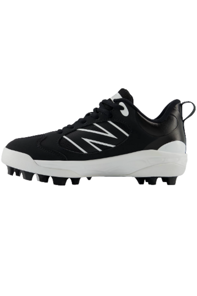 Youth Fresh Foam molded baseball cleat, black knit upper, AV logo, front studs