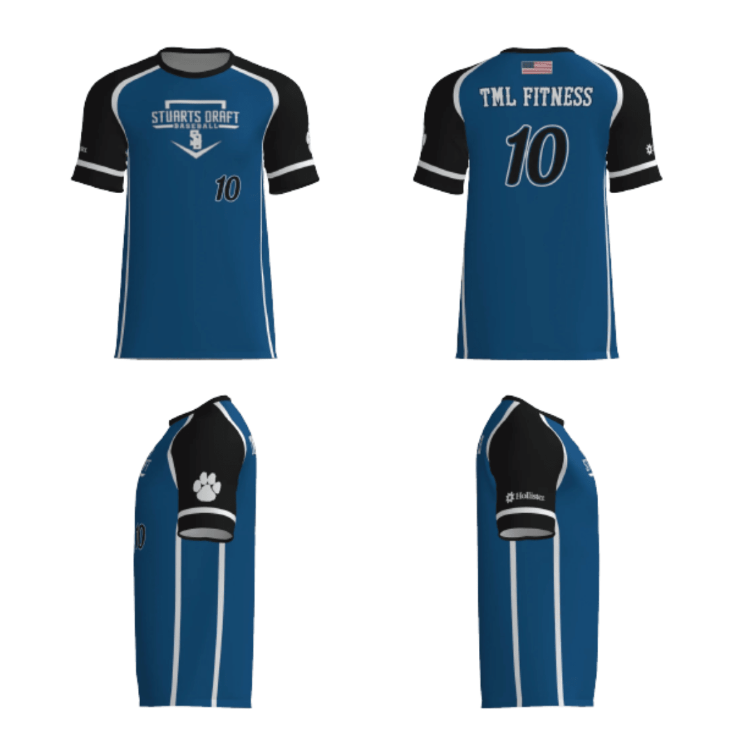 Blue baseball fan replica jersey with black sleeves, TML Fitness 10 front