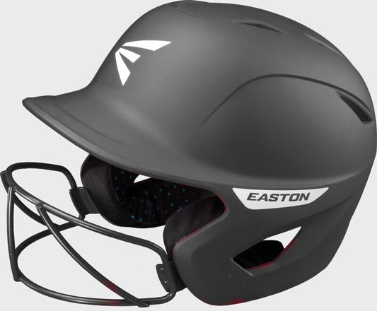 Fastpitch batting helmet, dark gray, with Easton logo and faceguard