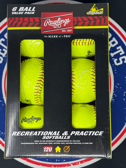 FASTPITCH SOFTBALL Rawlings 6 Ball Value Pack Recreational & Practice Softballs - 12" Rawlings