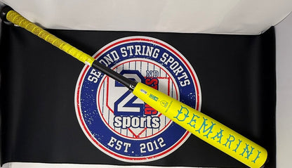 Yellow baseball bat with green/teal LEARNARYE graphic on barrel, black handle visible