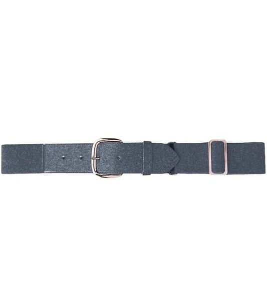 Adjustable elastic baseball belt in dark gray with metal buckle and elastic strap keeper