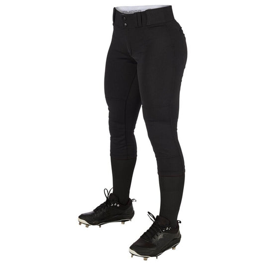 Champro fastpitch softball pants, black, knee-cuffed style with button waistband