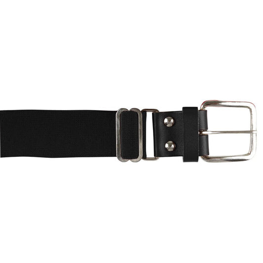 Black adjustable baseball/softball belt with metal buckle and double adjustment holes