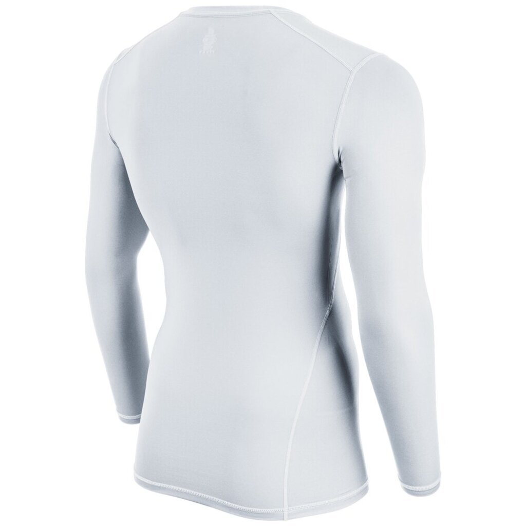 White long sleeve compression shirt, back view with stitched seam lines